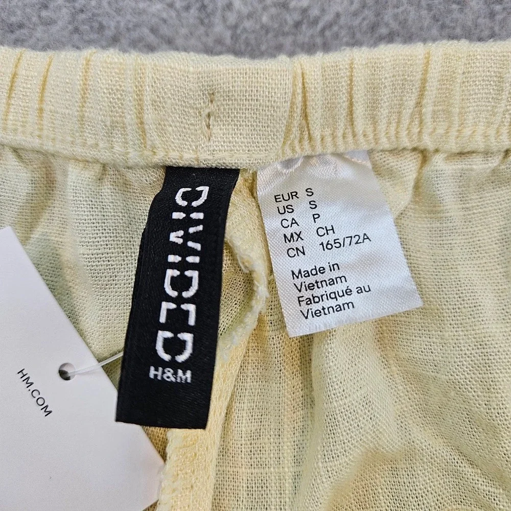 H&M DIVIDED | Yellow Linen Blend Wide Leg Drawstring Pants Size S NEW